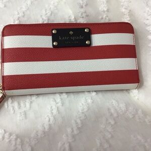 Kate Spade Red and White Pebbled Leather Wallet